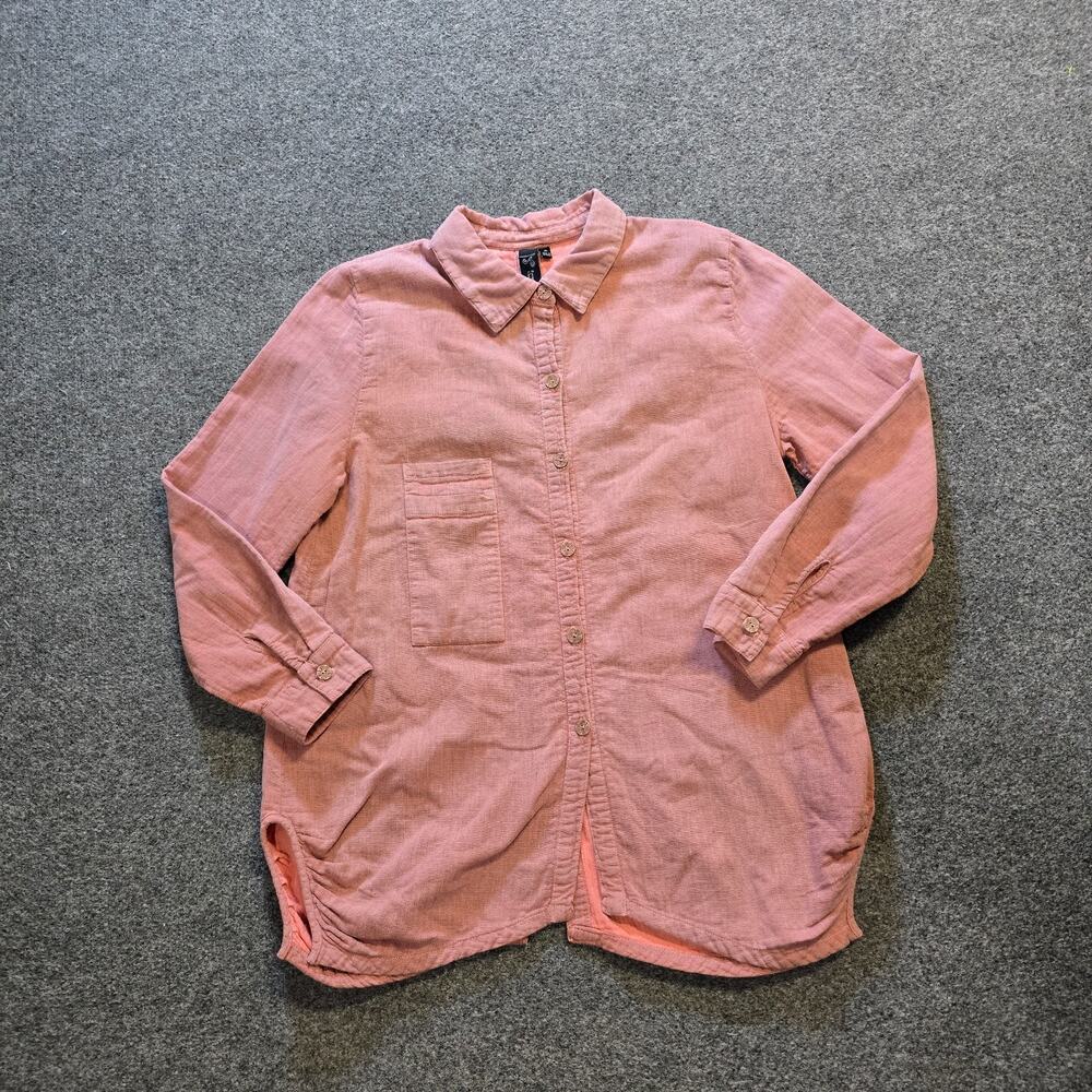 Focus Top Womens Size Medium Pink Button Gauze Texture Pockets Lagenlook Boho